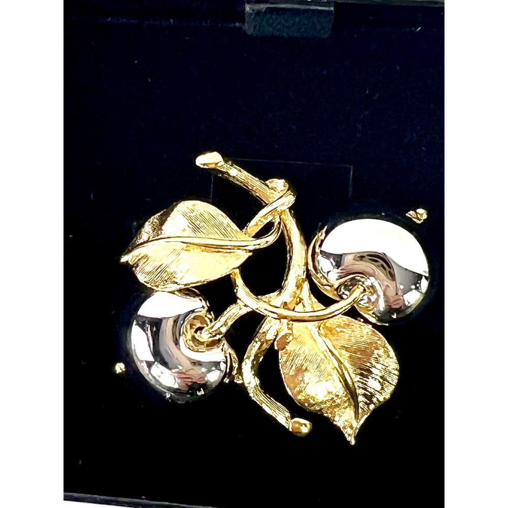 Joan Rivers Classics Collection Two Tone Cherry Brooch Gold Silver Tone Pin Box